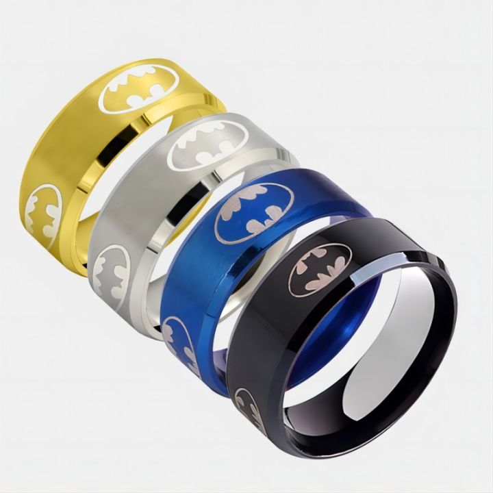 8mm Fashion Laser Logo Bat Rings Stainless Steel For Men Anti Stress ...