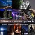Strong Light Flashlight Camping Torch Rechargeable Multifunctional Portable Hand Lantern with 4 Lamp Beads and COB Side Light. 
