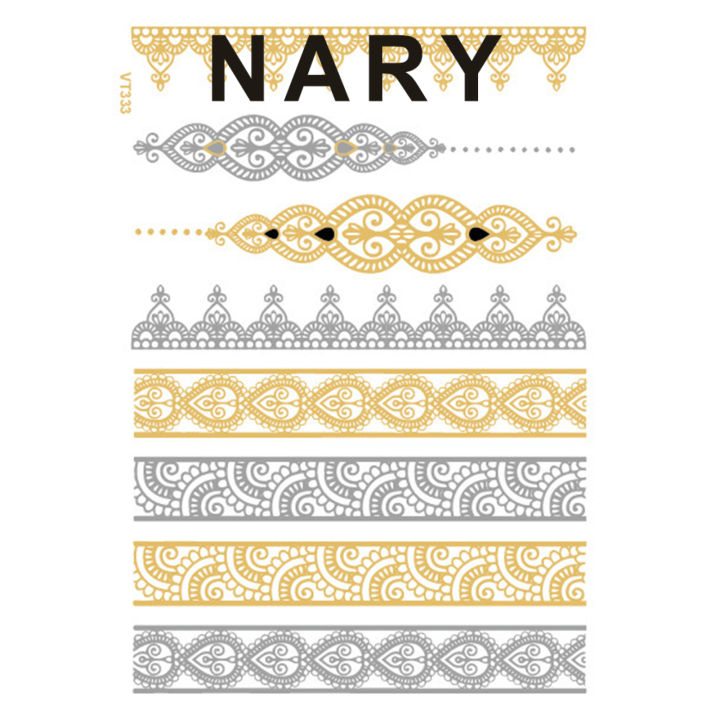 Waterproof Bracelet Pattern Golden Metallic Transfer Tattoo Sticker for Body Art