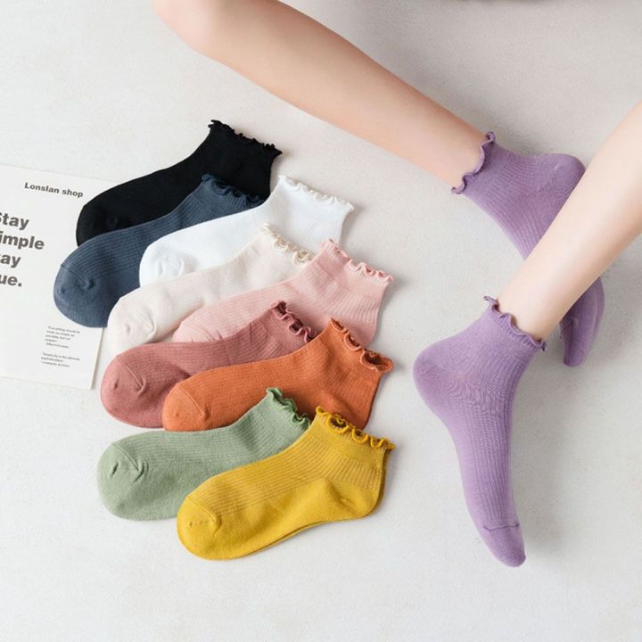 Kawaii Spring Summer Super Thin Cotton Ankle Short Women's Socks Boat Socks Frilly Ruffle Socks
