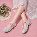 Princess Shoes for Girls Spring and Autumn Children's High Heel Shoes Stage Show Piano Silver Dress Flower Girl Crystal Leather Shoes. 
