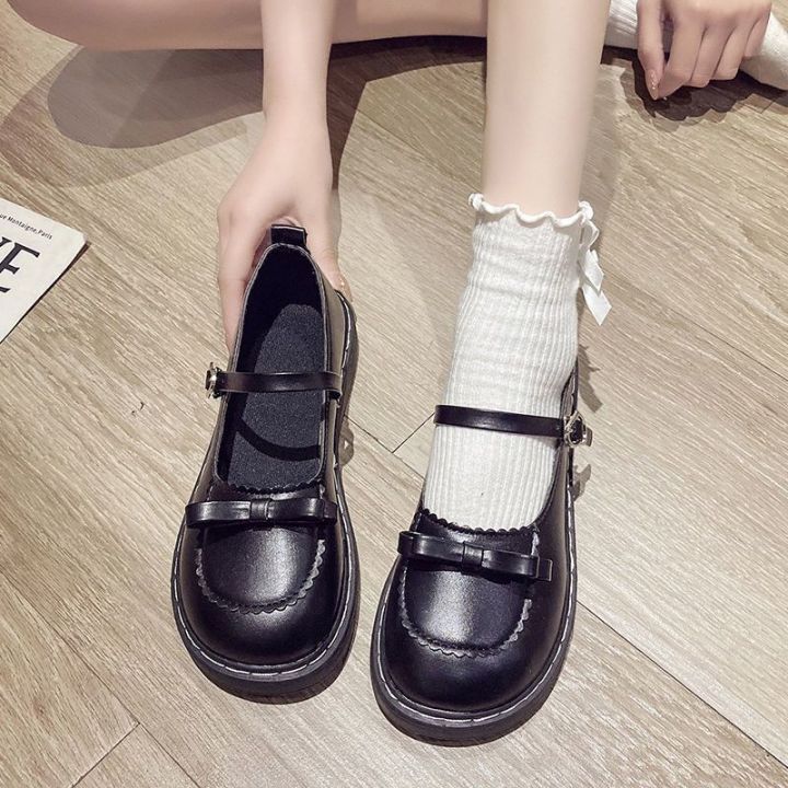 Cute Bowknot Mary Jane Leather Shoes Women Korean Style Easy Matching Cute Girl LolitajkShoes Summer Japanese Thin