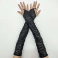 Stage Sequin Reflective Long Cosplay Costume Performance Hook Finger Sex Toys Gloves. 