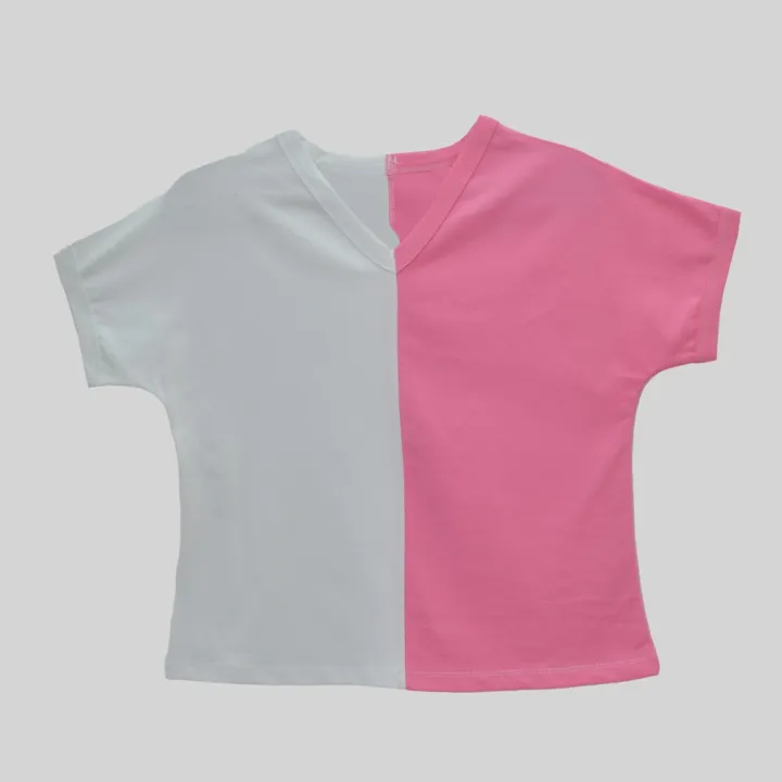 Women/%20Ladies%20/%20Girls%20Trending%20Single%20Jersey%20Cotton%20Fabric%20190%20Gsm%20Tops%20Half%20Sleeve%20V%20Neck%20Casual%20Loose%20Fit%20Office%20Wear%20Two%20Tone%20Selone%20Summer%20Crop%20Top%20T-Shirt%20/%20Tshirt/%20Blouse%20In%20Pink%20And%20White%20Color%20In%20S,%20M,%20L,%20Xl%20Sizes%20-%20Image%205