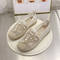 Summer New Flat Lace Fisherman Shoes Hollow Linen Black and White Women's Shoes Lazy White Shoes Slip-on Pumps. 