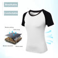 Women Workout T-shirt Raglan Short Sleeves Splicing O Neck Quick Dry Running Performance Exercise Gym Baselayer Sport Shirts Casual Tops. 