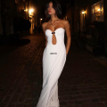 CUTENOVA Strapless Cut Out Bodycon Maxi Dress Women Off Shoulder Backless Solid White Sundress 2024 Summer Beach Y2K Clothe. 