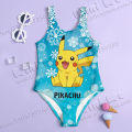 MINISO Girl Summer One-Piece Swimsuit Fashion Cartoon Cute Pokemon Pikachu Series Print Women Swimwear Sleeveless Swim Clothing. 