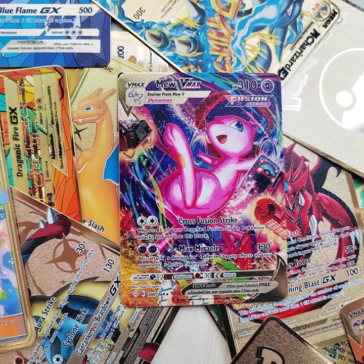 pokemon cards golden Metal Pokemon Cards Vmax Charizard Pikachu Mewtwo Arceus Eevee Golden Shiny Letters Pokémon Game Collection Children Toys GiftParty Games Crafts