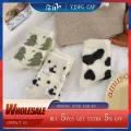 Cow Print Mink Plush Socks For Women Girl Winter Mid Tube Thickened Warm Funny Stockings Cute Animal PrintedHome Floor Socks. 