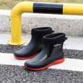 Trendy British Rain Boots Men's Short Tube New Waterproof Shoes Fashion Flat Platform Non-Slip Rain Boots Lightweight Outer Wear Work. 