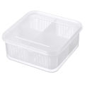 4 IN 1 Design Draining Box Split Fresh-Keeping Box Kitchen Storage Tool Fruit Vegetable Storage Box For Spring Onion Ginger Garlic Spice Sub-Packed Boxes With Soft Cover 1Pcs. 