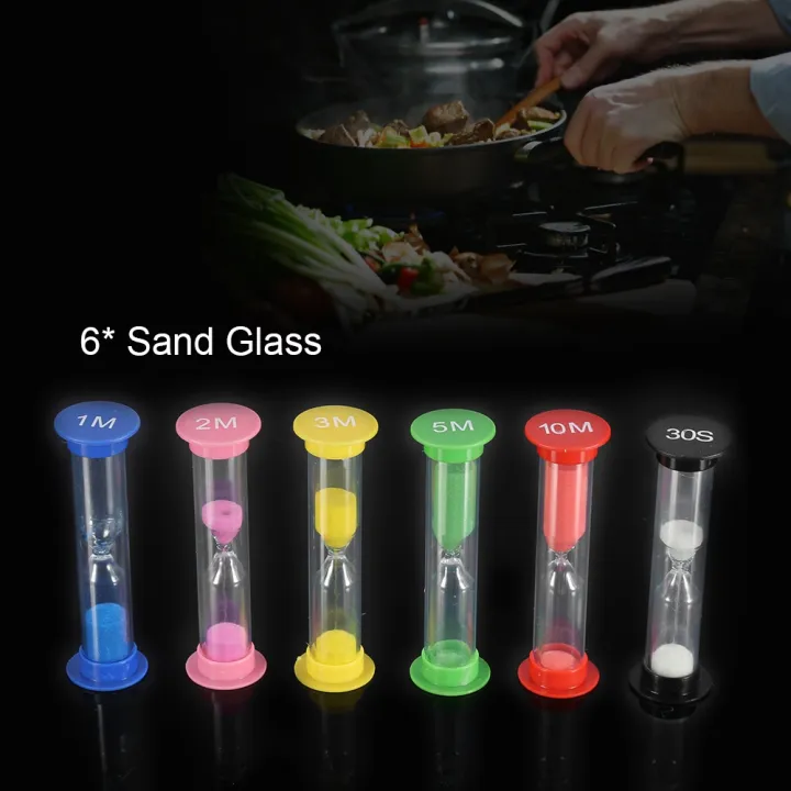 6pcs/ Set Sand Glass Timer Hourglass for Cooking Baking Game Exercise Decoration