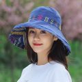 Reversible Fisherman Hat Sun Hat Female Summer Uv Protection Face Cover Sun-Proof Hat Outing and Biking Big Brim Sun Hat. 