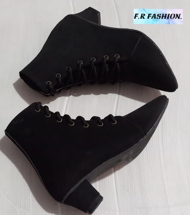 New Women Fashion Ladies Boot, 1'' Heel Boot, Black Velvet Boot, Pointed Toe Boot, Ankle Boot.