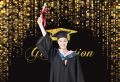 Graduation Party Backdrop Class and Golden Glitter Bokeh Spots Photography Background Congrats Grad Banner Decor. 