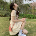 Women's Floral Dress Summer New French Style Gentle First Love Milk Sweet Chic Puff Sleeve Square Collar Short Skirt. 