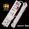 SriLankan Power Strip 5m 6 Sockets Surge Protector Wirecode AC Plug Socket Electrical Adapter Extension Cord Plug Powerpoint. 