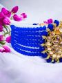 Adorable Gold-Plated ultra blue color crystal Pearl Choker Necklace Set for Women and girl with free box.. 