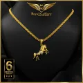 Gold Plated Bismark Chain with White Fixed Stone Horse Pendant. 