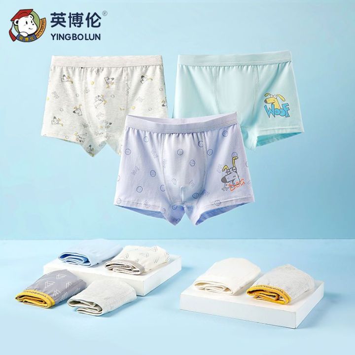 Ying Bo Lun Children's Underwear Men's High-Cotton Boxer Shorts for Middle and Big Children Child Student Summer Thin 3 Pairs/pack
