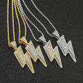 Iced Out CZ Crystal Lightning Sign Pendant Necklaces for Men Teen Boys Hip Hop Gold Color Chains Accessories Jewelry Gifts. 
