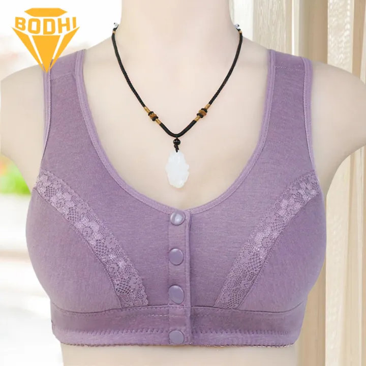 Comfortable Breathable Women Bra Comfortable Wireless Front Closure Sport Bra for Mid-aged Women Lace Splicing Removable Pads Ideal for Southeast Asian Buyers Mid-aged Women Wireless Brassiere