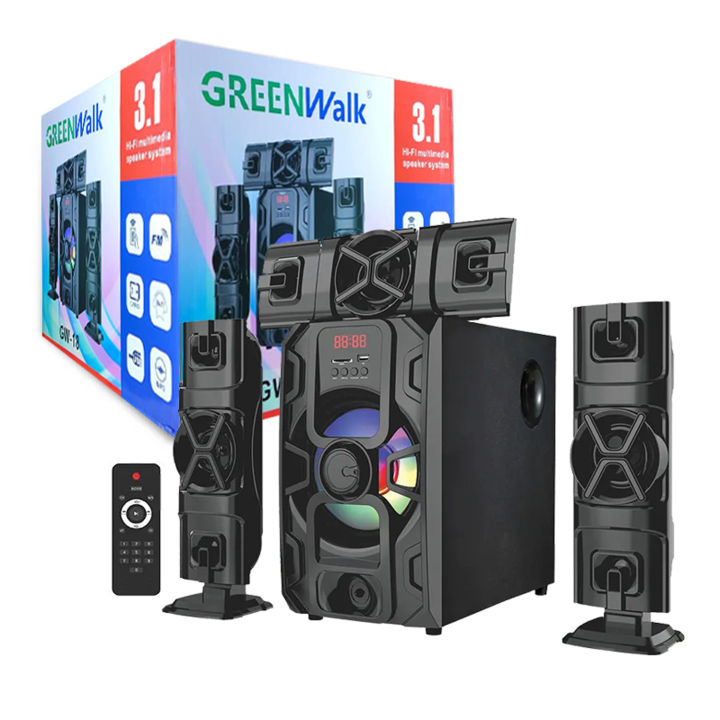 Green Walk 3.1 Subwoofer Wireless Bluetooth Subwoofer System Buffel Set Home Theater Speaker Sound System GW-18 Sub with Bluetooth, FM Radio, USB, SD Card Support