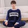 Coral Velvet Pajamas Men's Winter Thickened Velvet Padded Spring, Autumn and Winter Men's Flannel Home Wear Winter Men Suit. 