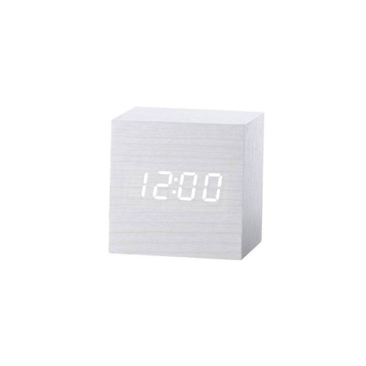 Blin Creative Modern Wooden Cube LED Digital Alarm Clock Voice Control ...