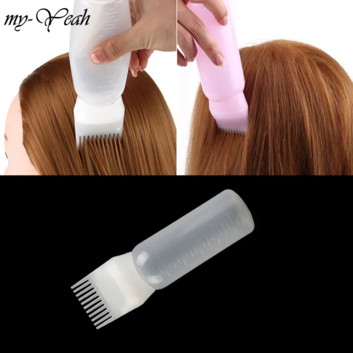 Myyeah 170ml Plastic Hair Dye Shampoo Bottle Applicator with Graduated Brush Dispensing Kit Salon Hair Coloring Dyeing Styling Tools-White