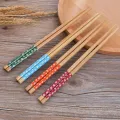 【WEJA】1 Pair of Chinese Home Kitchen Cooking Bamboo Chopsticks Natural Durable Reusable with Floral Cute Wood Chopsticks Value Gift. 