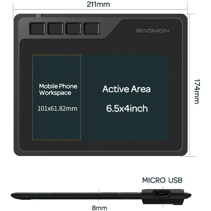 GAOMON%20S620%20Drawing%20Graphic%20Digital%20Tablet%20with%20Shortcut%20Keys%20and%208192%20Level%20Battery-Free%20Pen%20for%20Drawing%20Game%20OSU%20Supports%20Windows/Mac/Android%20(6.5%20x%204%7C)%20-%20Image%206