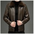 Autumn and Winter New Haining Genuine Leather Men's Leather Coat Stand-up Collar All-Match Dad Jacket Leather Jacket Men's Fleece-Lined. 