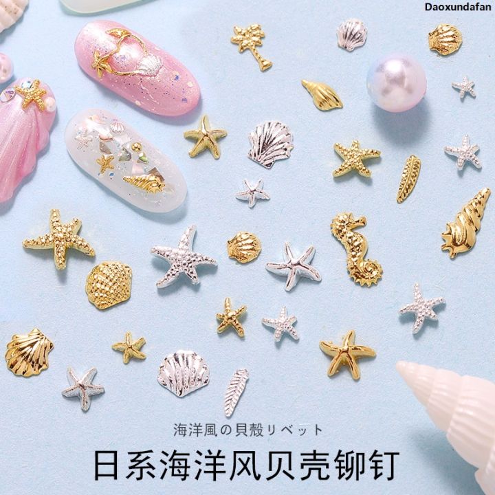 DaoxundafanProfesional 100pcs Gold Seashell Starfish Nail Charms Metal ...