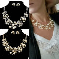 Pearls Crystal Tree Leaves Necklace Earring  Elegant Ladies Luxury Jewelry Set. 