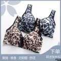 Anti-underwire leopard print women's sagging breathable thin side-collector comfort underwear plus size chest buckle gathers a pair of non-. 