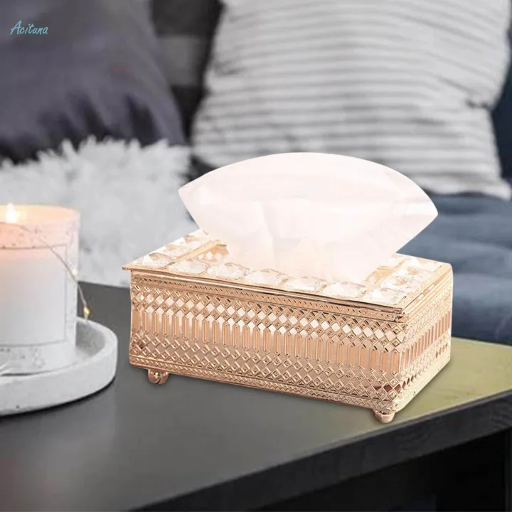 Crystal%20Tissue%20Box%20Cover%20Decorative%20Paper%20Box%20for%20Bedroom%20Dresser%20Dining%20Golden%20-%20Image%204