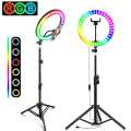 10-Inch RGB Ring Light with Vibrant Color Modes, Sturdy Tripod, and Adjustable Phone Holder for High-Quality Social Media Content. 