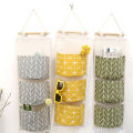 B5-201705116 Ins Nordic Simple Pattern Cotton Hanging Storage Bag 3 Pockets Wall Mounted Wardrobe Hang Bag Wall Pouch Cosmetic Toys Organizer for Babyroom Bedroom Bathroom Kitchen. 
