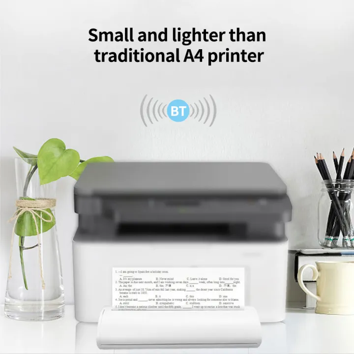 A4 Portable Thermal Printer BT Printer Built-in Battery Test Paper Document Photo Printer White UK Plug