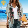 Women Beach Cover Up Floral Print Sun Protection Beach Cover-up Top for Women Lightweight Breathable Quick-drying Beach Cover Up. 