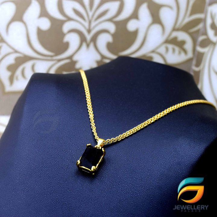 Gold%20Plated%20Chain%20With%20Pendant%2018/24%20inch%2002MM%20Bismark%20Chain%20with%20Black%20Stone%20Pendant%20Necklace%20for%20Ladies%20&%20Girl%20-%20Image%203