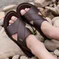 Top Layer Cowhide Men's Leather Sandals Lightweight Non-Slip Summer New Youth Dad Shoes High-End Soft Bottom Beach Shoes. 