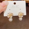 Enacolor Luxury Crystal Pearl Flower Earrings for Women Female Jewelry Party Accessories New 2024. 