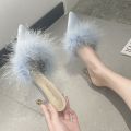 Fluffy Slippers Women33Summer Outerwear2023New Korean Style All-Match Pointed Toe Stiletto Heel Fashion Closed Toe Sandals. 