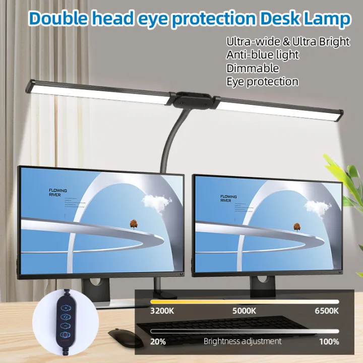 Double Head LED Desk Lamps Stepless Dimmable Led Computer Monitor Light USB Table Lamp for Office Study Reading Lighting Fixture