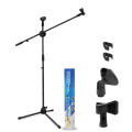 Universal 2 in 1 Mic Stand Microphone Tripod Floor Stand Adjustable Microphone Clip Holder Detachable Double-headed Stage Microphone Stand. 