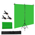 1.5 * 2m/ 5 * 7ft Green Backdrop Screen  Chromakey Background Photography Kit with Adjustable T-Shaped Background Stand 3pcs Backdrop Clamps. 