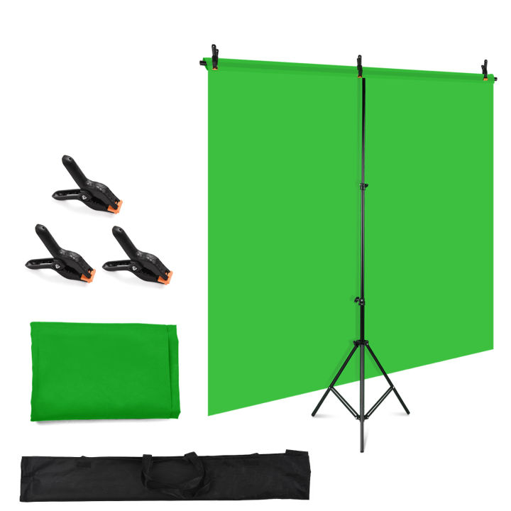 1.5 * 2m/ 5 * 7ft Green Backdrop Screen  Chromakey Background Photography Kit with Adjustable T-Shaped Background Stand 3pcs Backdrop Clamps
